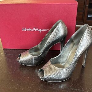 Ferragamo silver heels